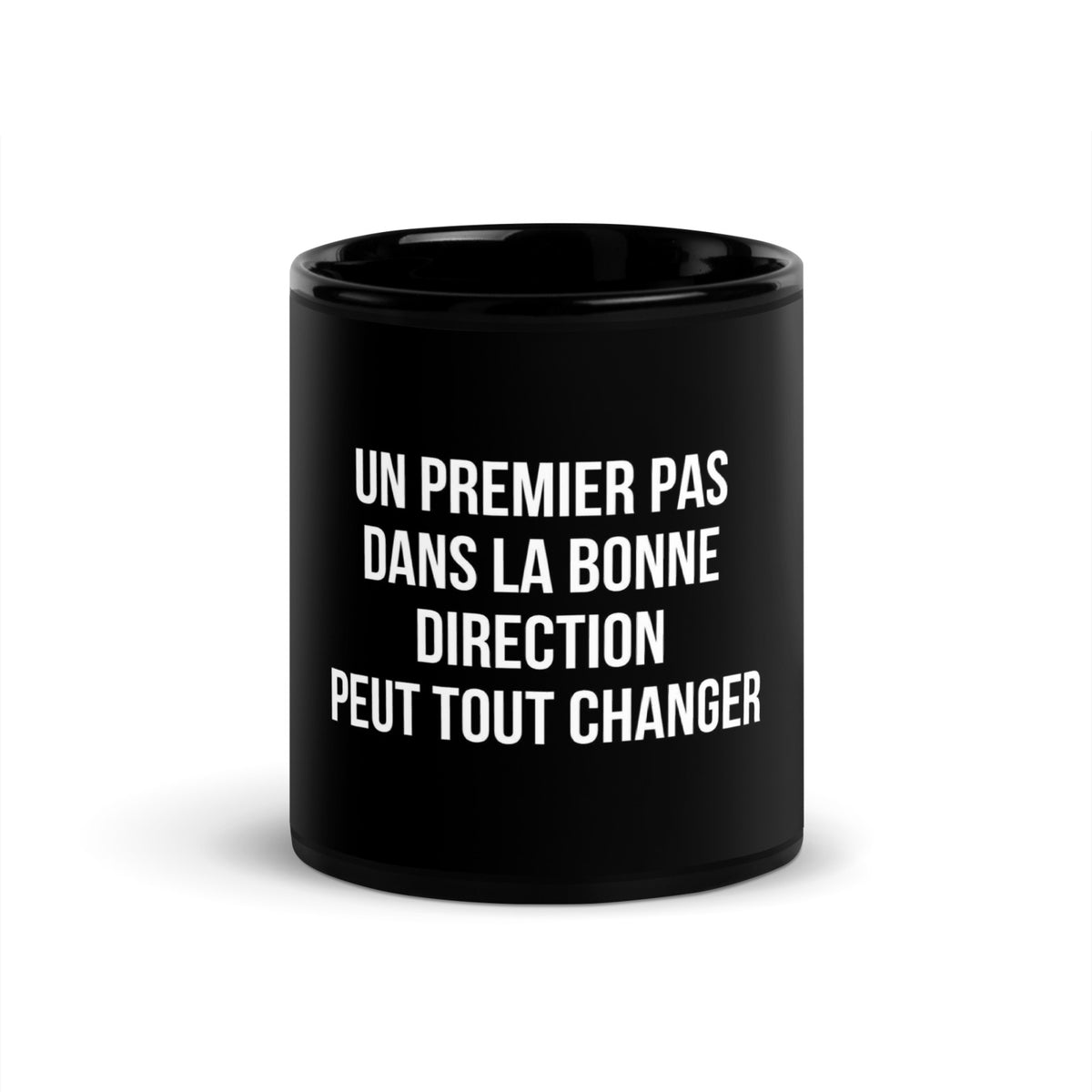 Mug noir de face — Un premier pas dans la bonne direction peut tout changer