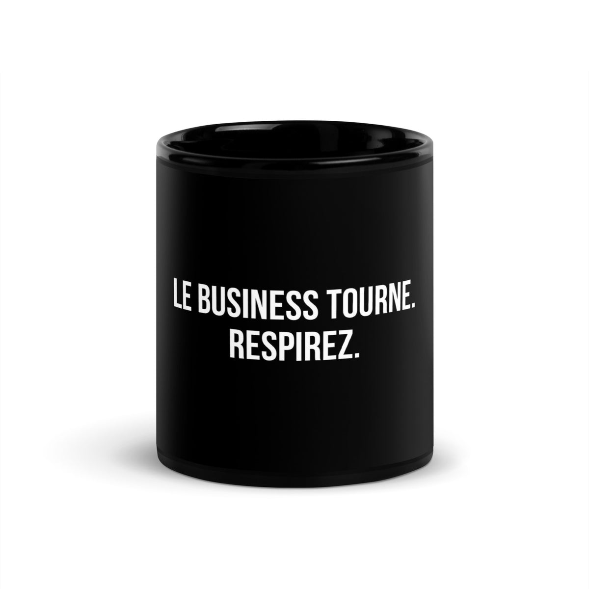Mug noir de face — Le business tourne. Respirez