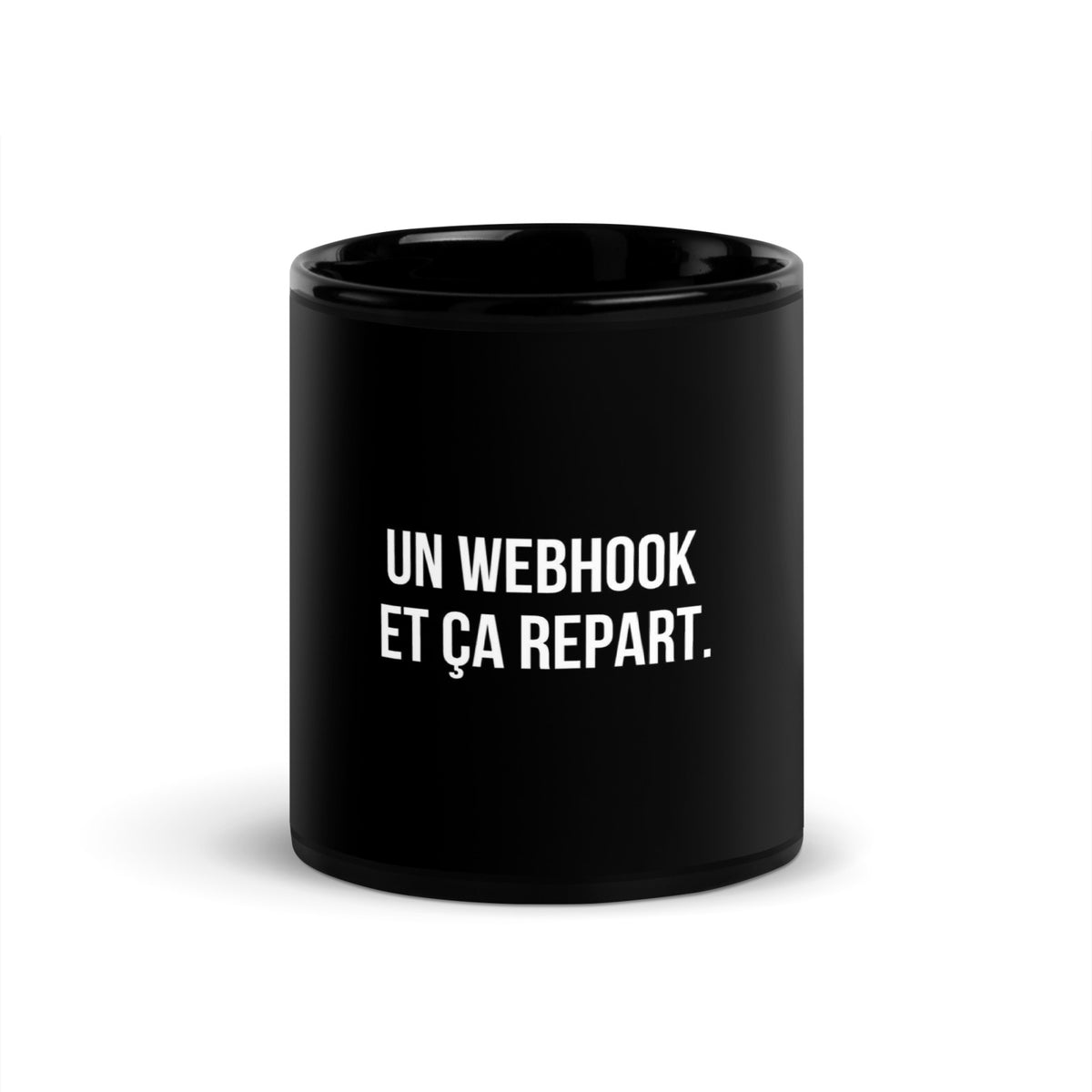 Mug noir de face — Un webhook et ça repart