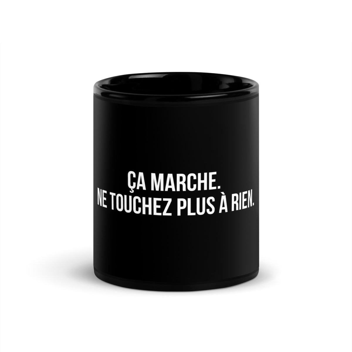 Mug noir de face — Ça marche. Ne touchez plus à rien