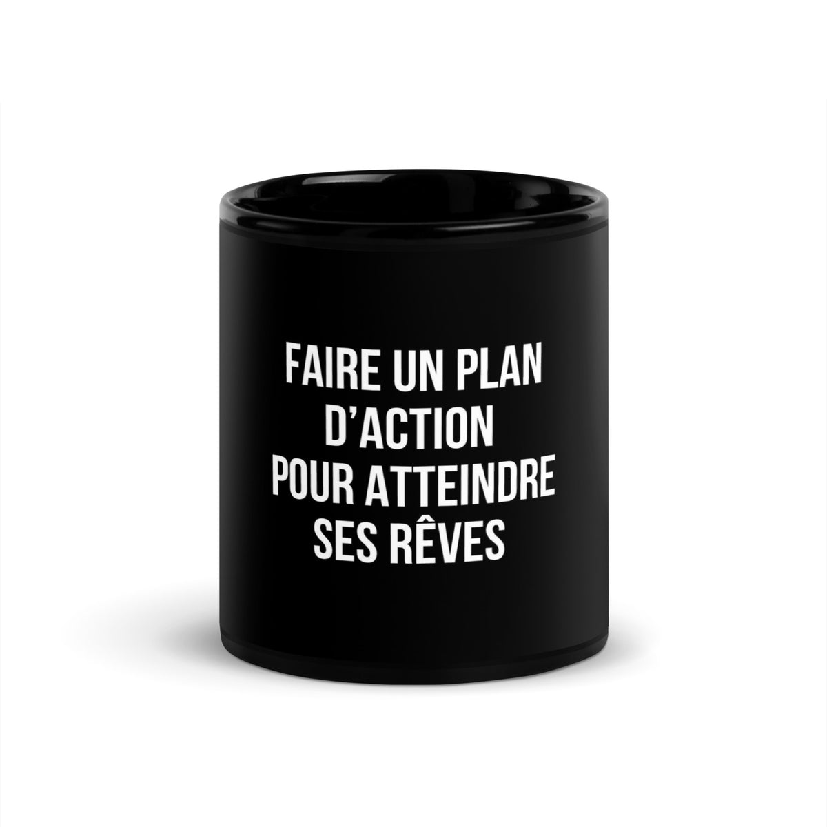 Mug noir de face — Faire un plan d’action pour atteindre ses rêves