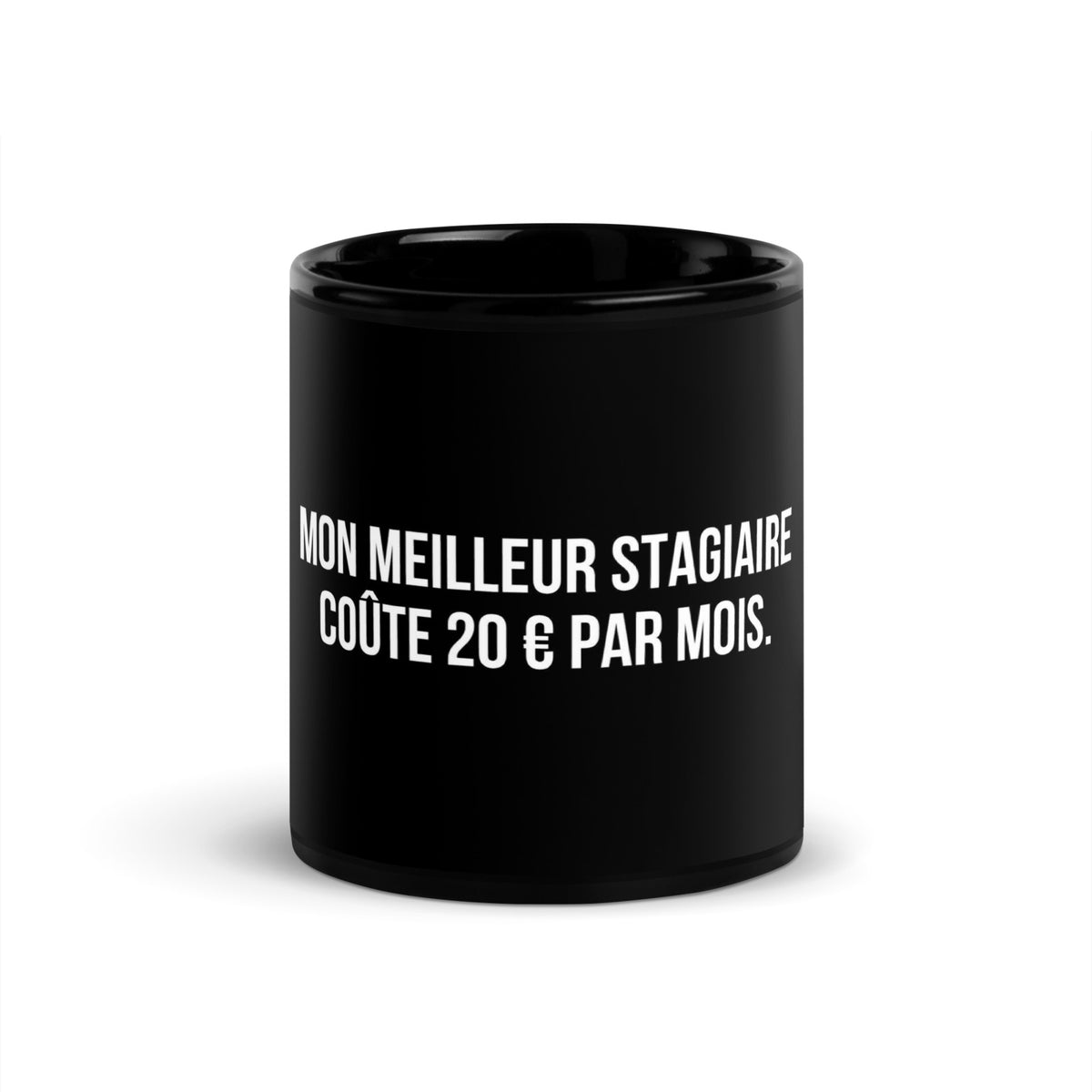 Mug noir de face — Mon meilleur stagiaire coûte 20 € par mois
