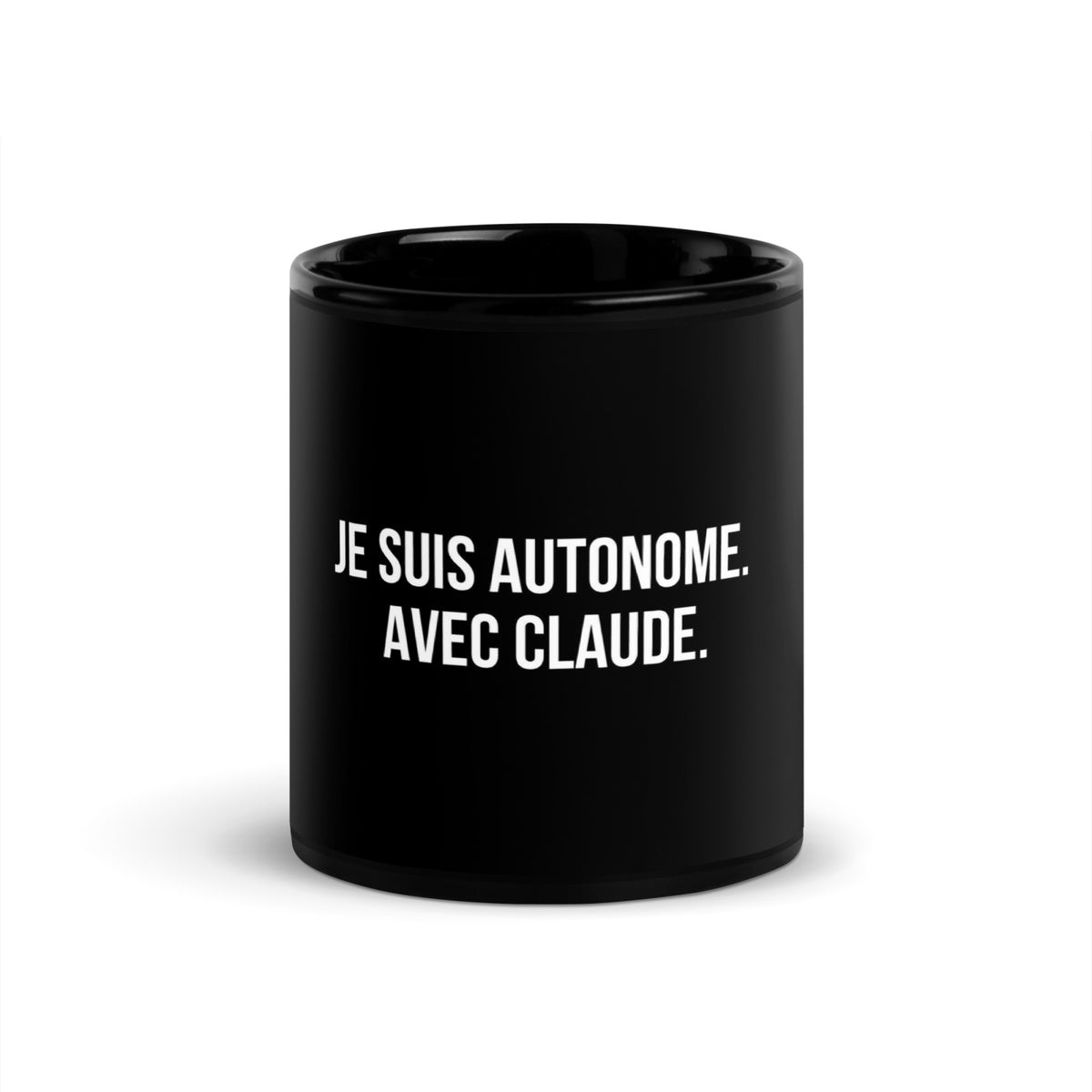 Mug noir de face — Je suis autonome. Avec Claude