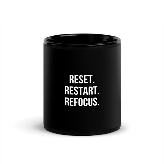 Mug noir de face — Reset. RESTART. REFOCUS